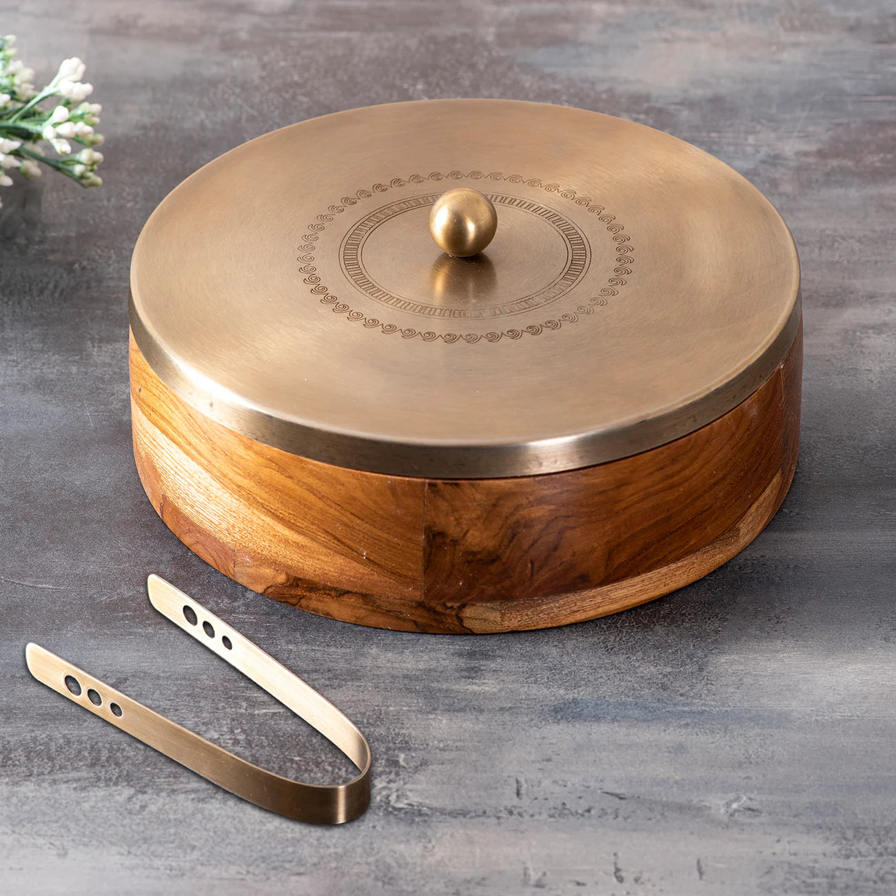 Acacia Wood Roti Box with Tong