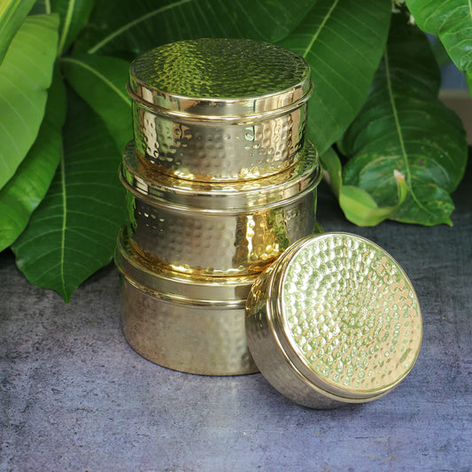 Hammered Brass Biscuit Boxes / Laddu Boxes - Set of 4 boxes