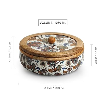 Floral Chronicles Wooden Chapati Box in Mango Wood