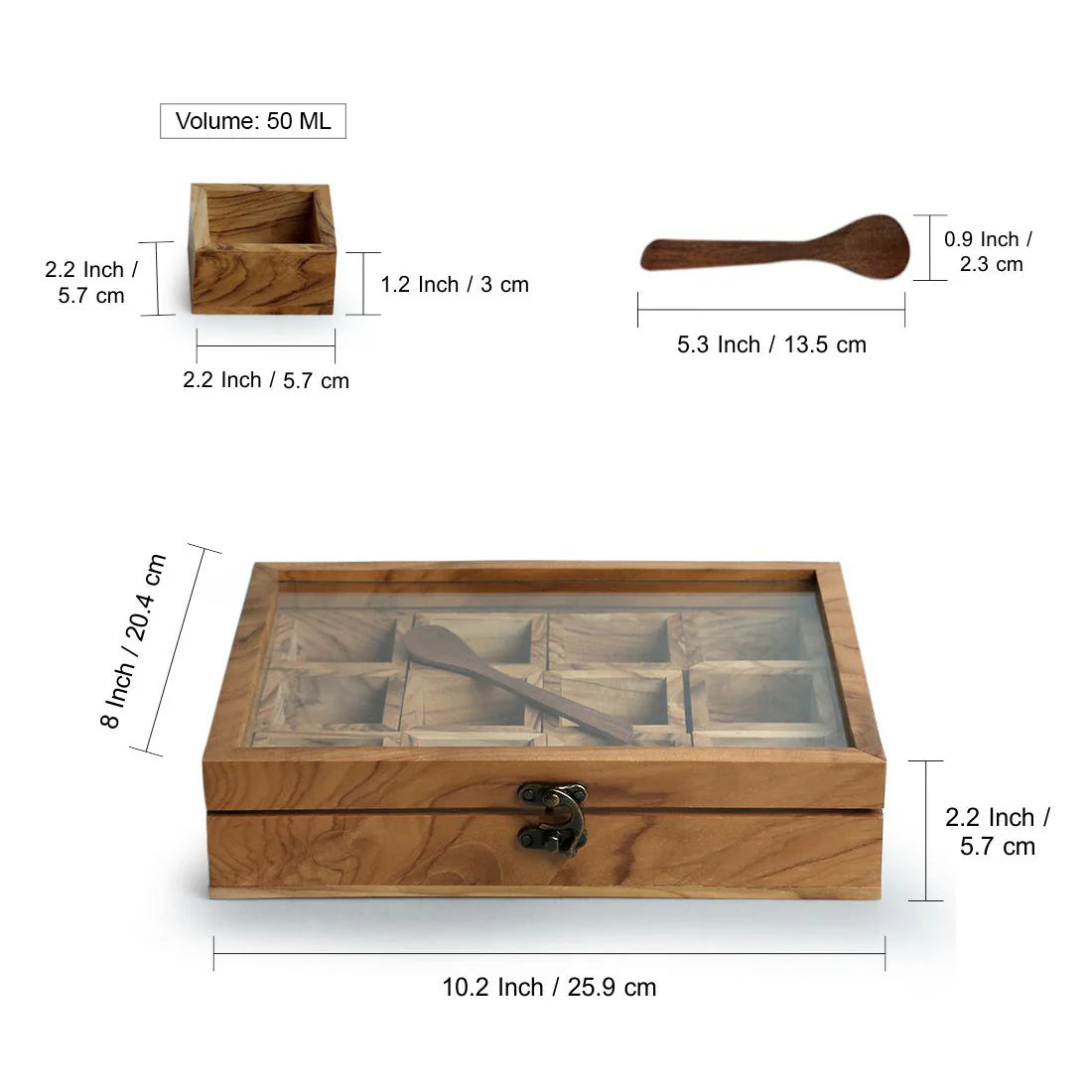 Medley of Masalas With Spoon In Teak Wood