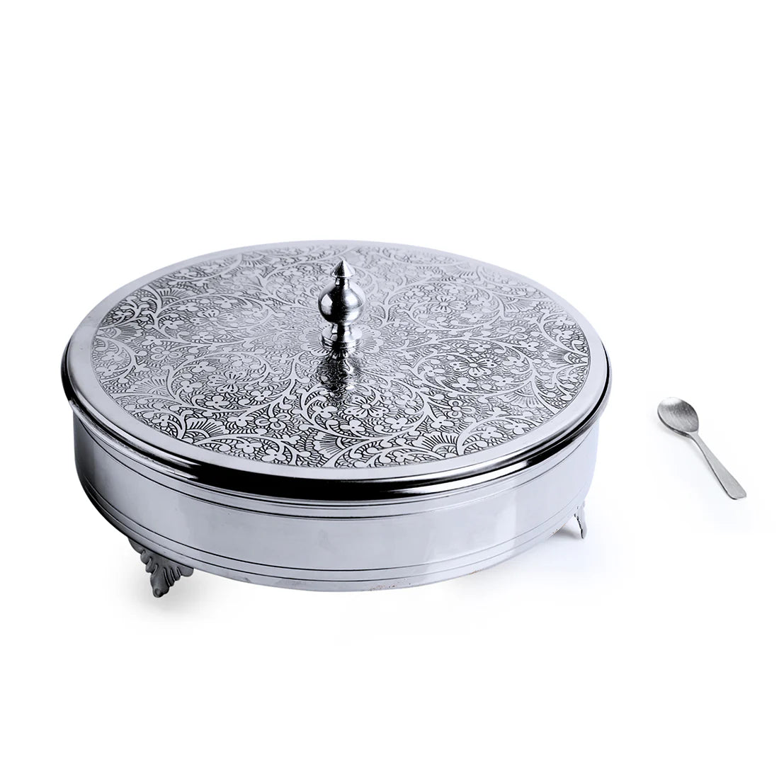 Floral Hand-Etched Spice Box With Spoon In Stainless Steel (7 Containers, 100 ml)