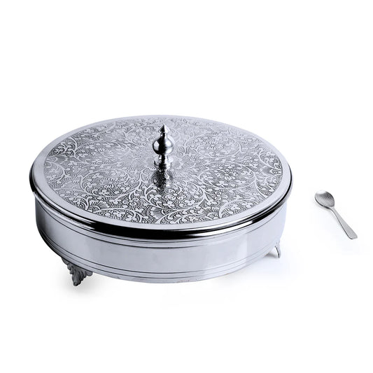 Floral Hand-Etched Spice Box With Spoon In Stainless Steel (7 Containers, 100 ml)