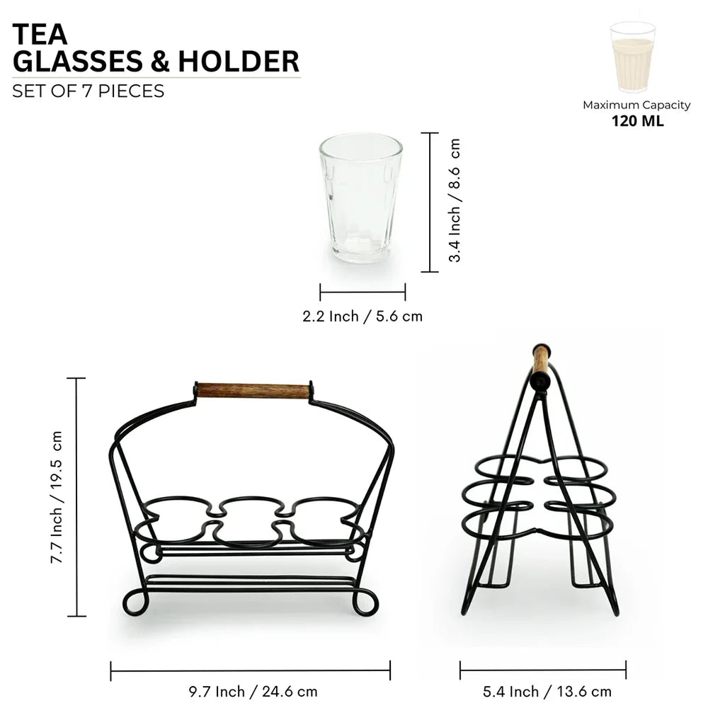 Chai Glasses With Iron Holder (Tapered)