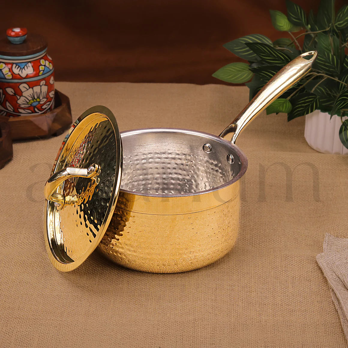 Traditional Handcrafted Brass Saucepan with Lid
