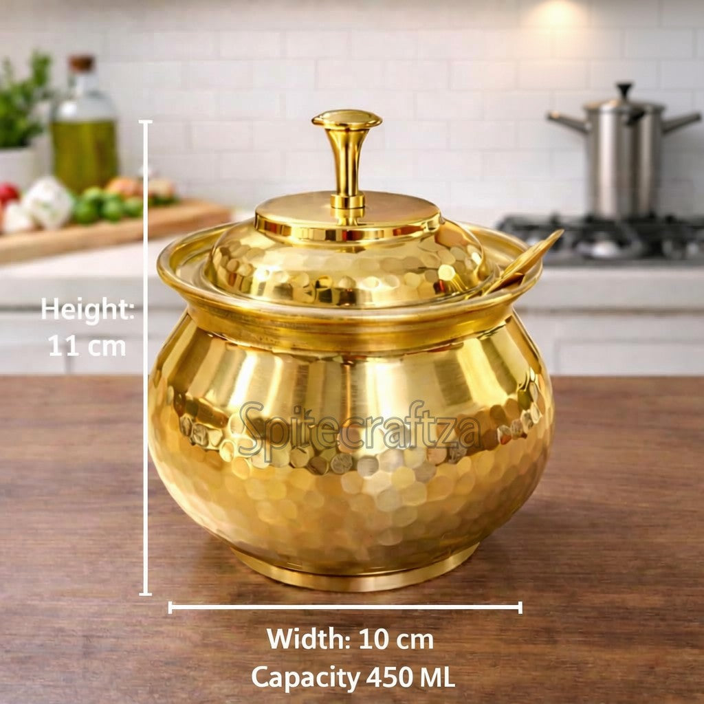 Brass Ghee Pot with Lid & Spoon 450ml