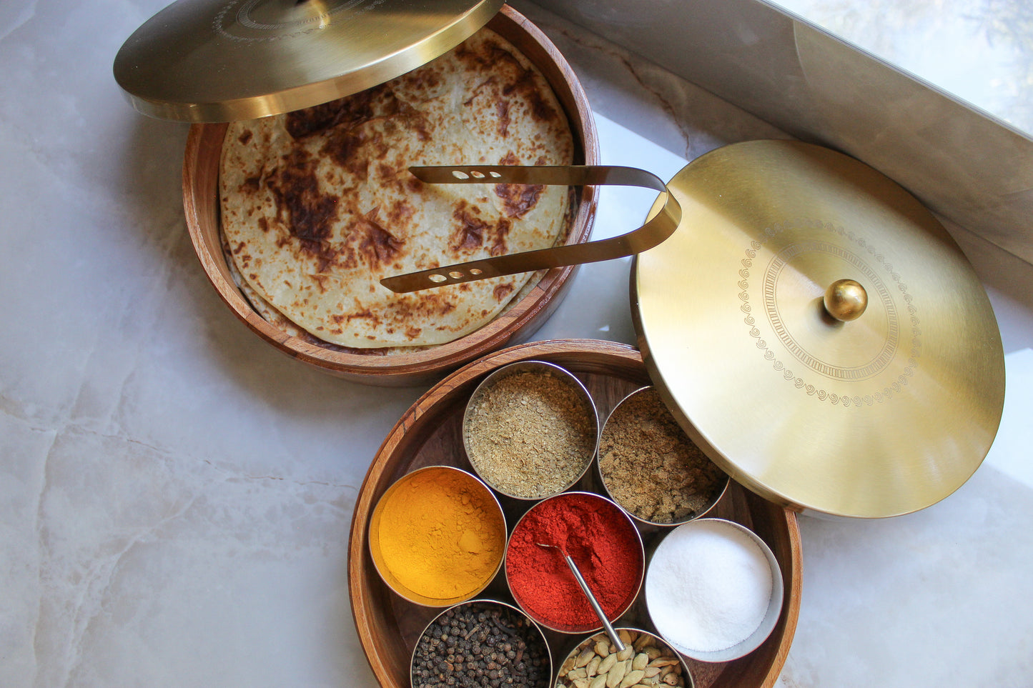 Acacia Wood Roti Box with Tong