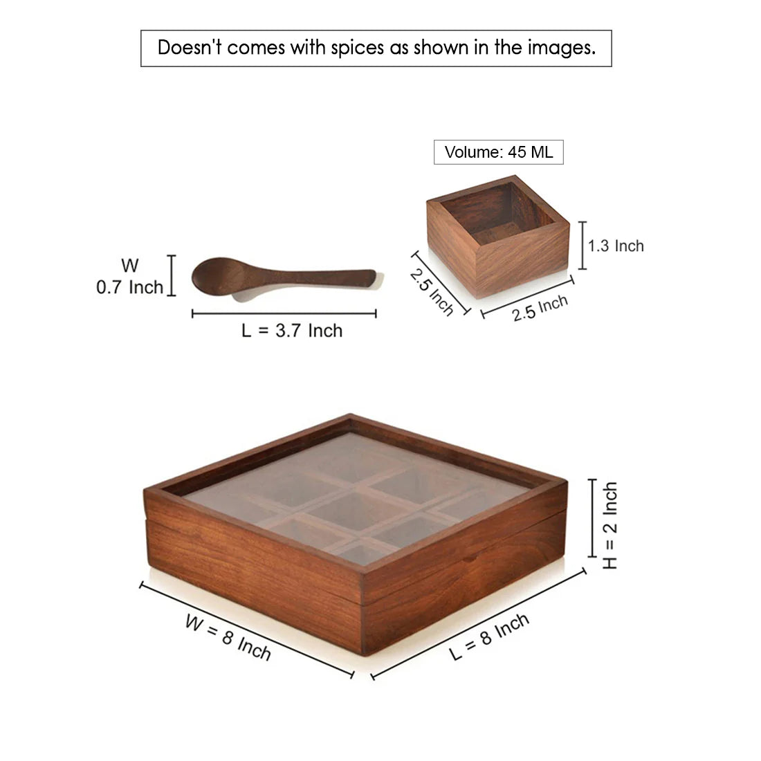 Spice Box with Spoon in Sheesham Wood