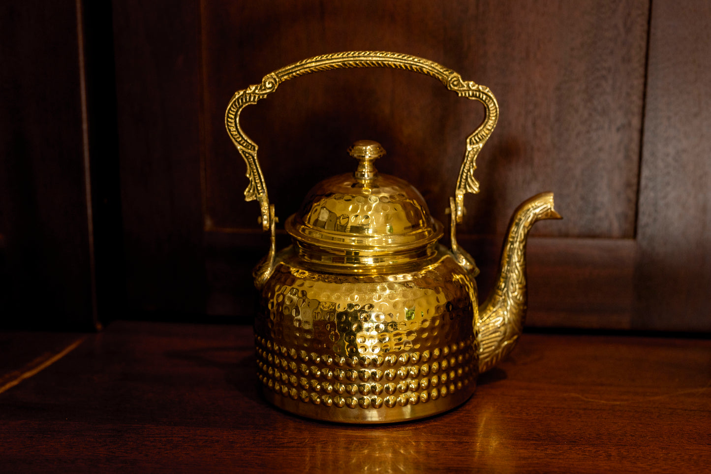 Hammered Designer Brass Tea Kettle Pot