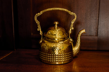 Hammered Designer Brass Tea Kettle Pot