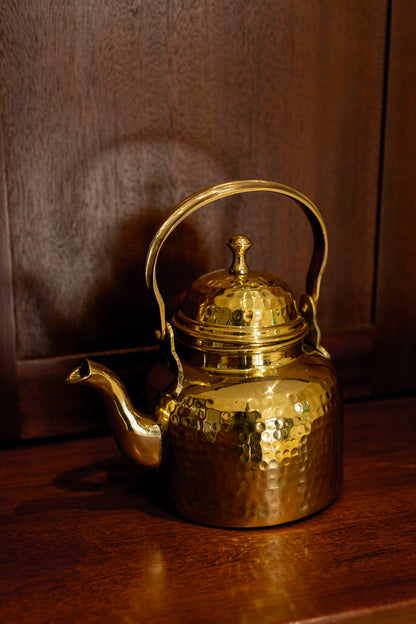 Hammered Designer Brass Tea Kettle Pot