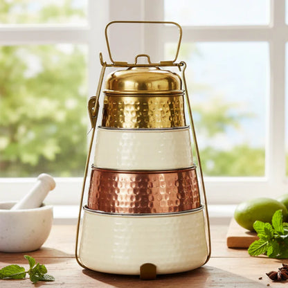 4 Tier Tiffin (Brass/Cream/Copper/Cream)