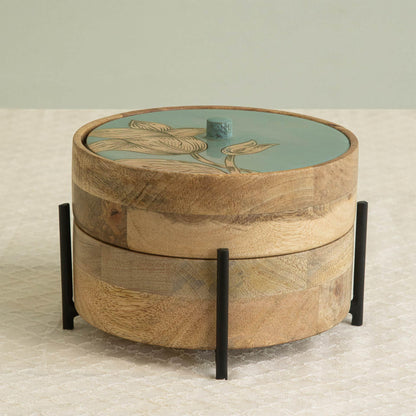 Iris wooden 2 tier roti box with stand