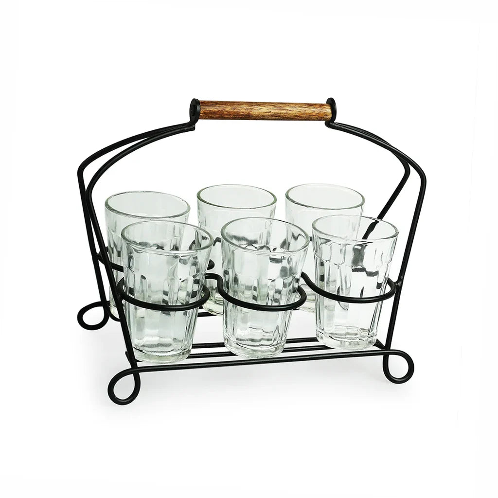 Chai Glasses With Iron Holder (Tapered)