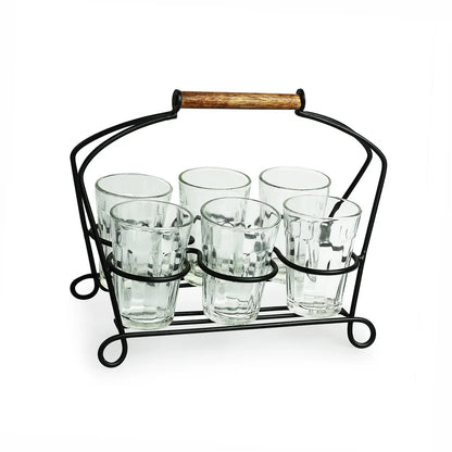 Chai Glasses With Iron Holder (Tapered)