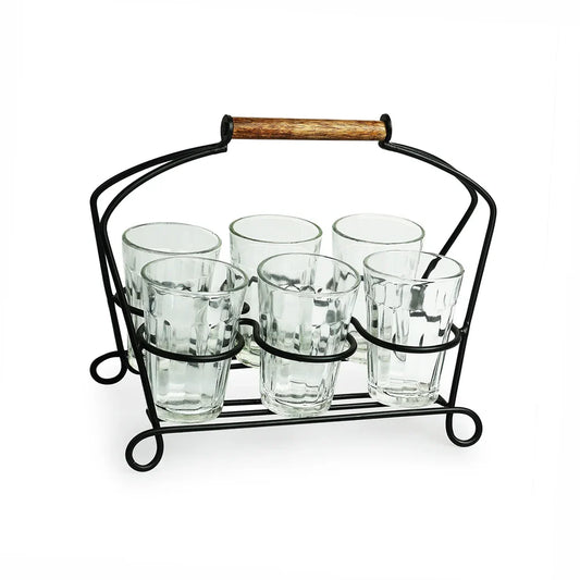 Chai Glasses With Iron Holder (Tapered)