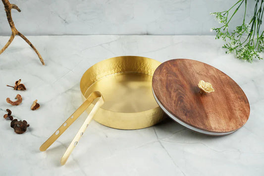 Hammered Gold Plated Metal With Wooden Lid Roti Box