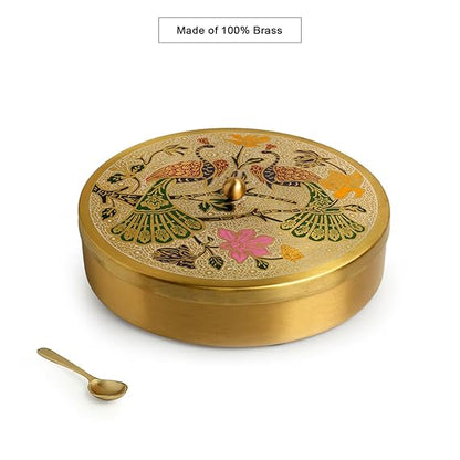 Peacock Hand-Etched' Brass Masala Box