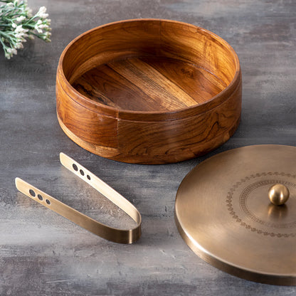 Acacia Wood Roti Box with Tong