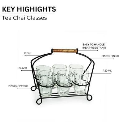 Chai Glasses With Iron Holder (Tapered)
