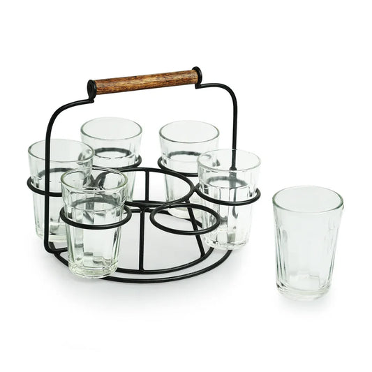 Chai Glasses With Iron Holder (Round)