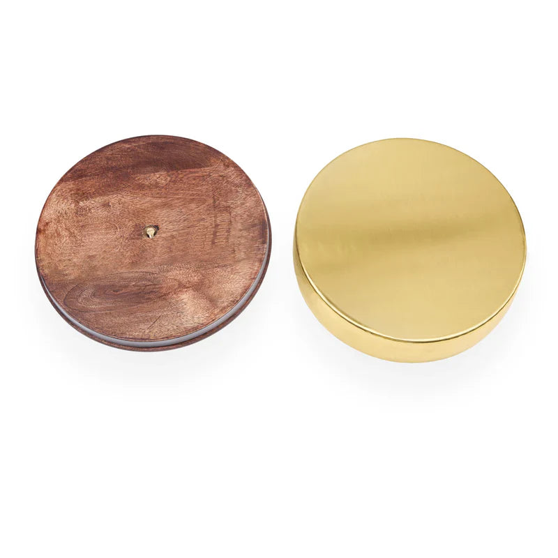 Hammered Gold Plated Metal With Wooden Lid Roti Box