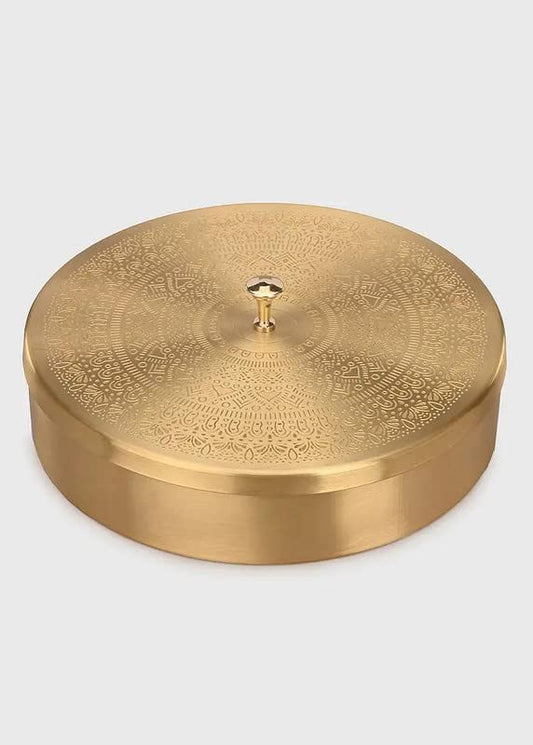 DDG Floral-Etched Handcrafted Brass Spice Box With Spoon