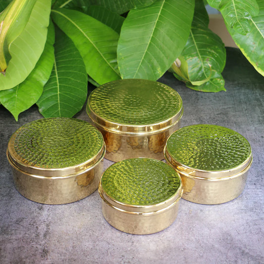 Hammered Brass Biscuit Boxes / Laddu Boxes - Set of 4 boxes