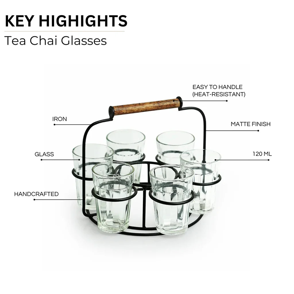 Chai Glasses With Iron Holder (Round)