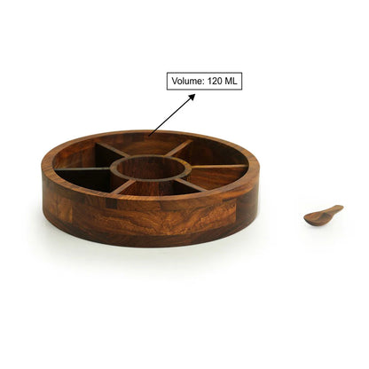 ''Dancing Peacock' Hand Carved Spice Box With Spoon in Sheesham Wood