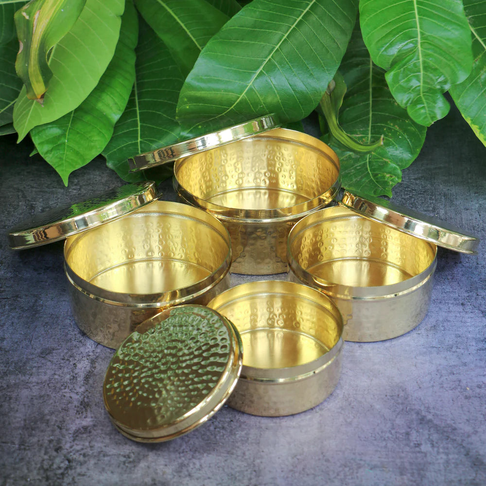 Hammered Brass Biscuit Boxes / Laddu Boxes - Set of 4 boxes