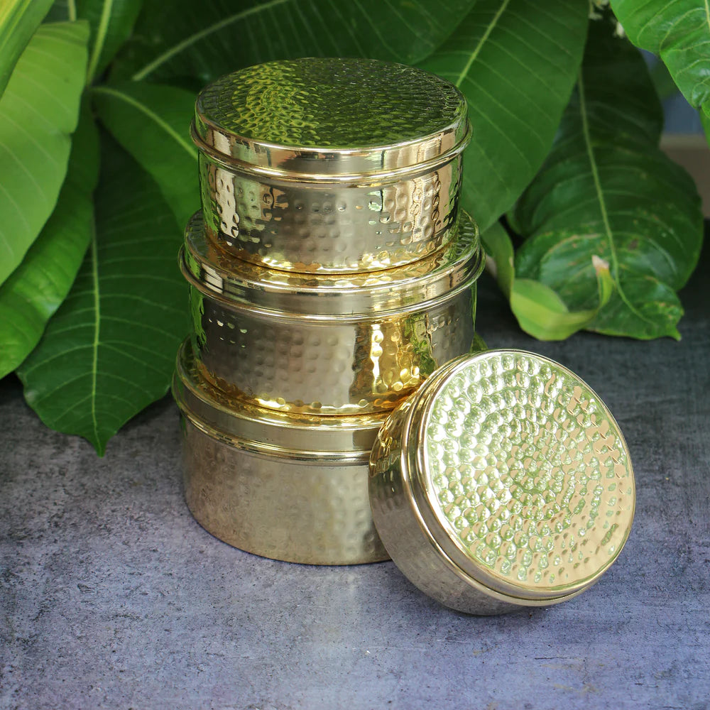 Hammered Brass Biscuit Boxes / Laddu Boxes - Set of 4 boxes