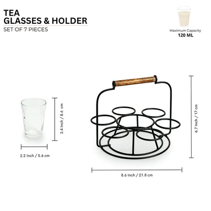 Chai Glasses With Iron Holder (Round)
