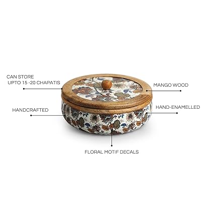 Floral Chronicles Wooden Chapati Box in Mango Wood