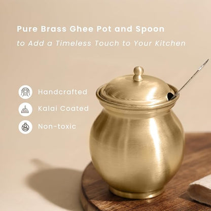 Pure Brass Ghee Pot with Spoon