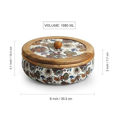 Floral Chronicles Wooden Chapati Box in Mango Wood