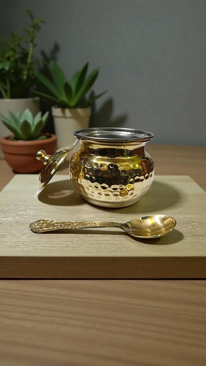 Pure Brass Ghee Pot with Spoon Sml