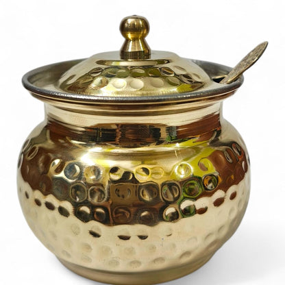 Pure Brass Ghee Pot with Spoon Sml