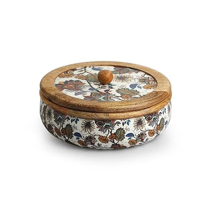 Floral Chronicles Wooden Chapati Box in Mango Wood