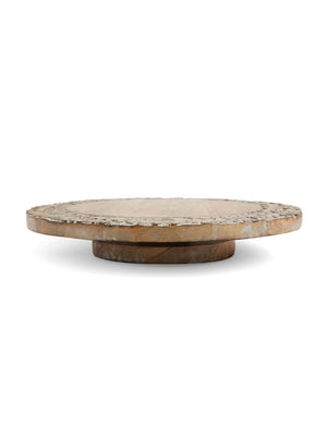 White Wash Lazy Susan Platter with Hand-Carved Border
