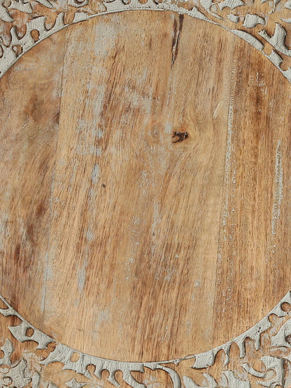 White Wash Lazy Susan Platter with Hand-Carved Border
