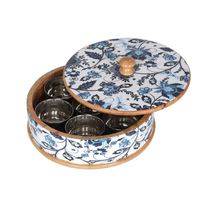 BB Handcrafted Wooden Blue Floral Masala Box