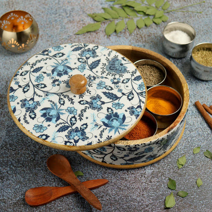 BB Handcrafted Wooden Blue Floral Masala Box