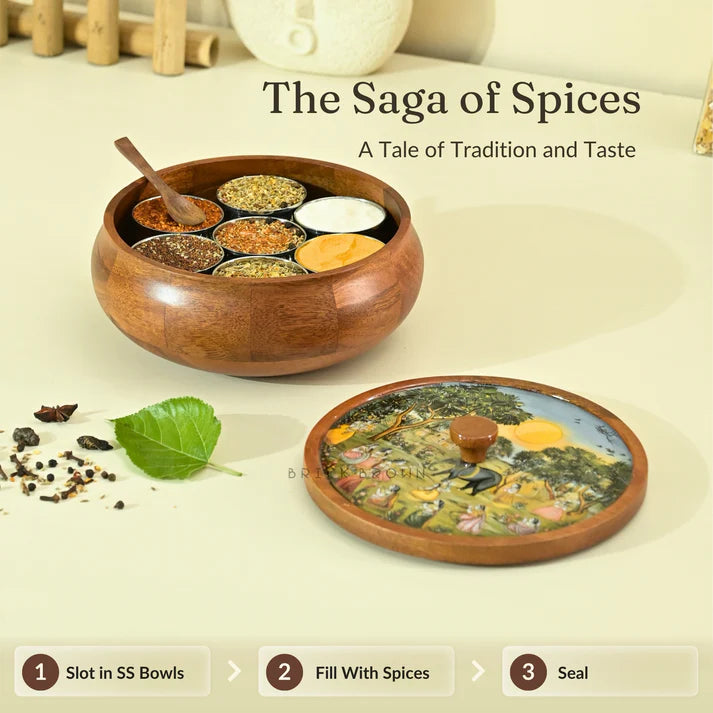 BB Handcrafted Wooden Masala Box (Traditional Print)