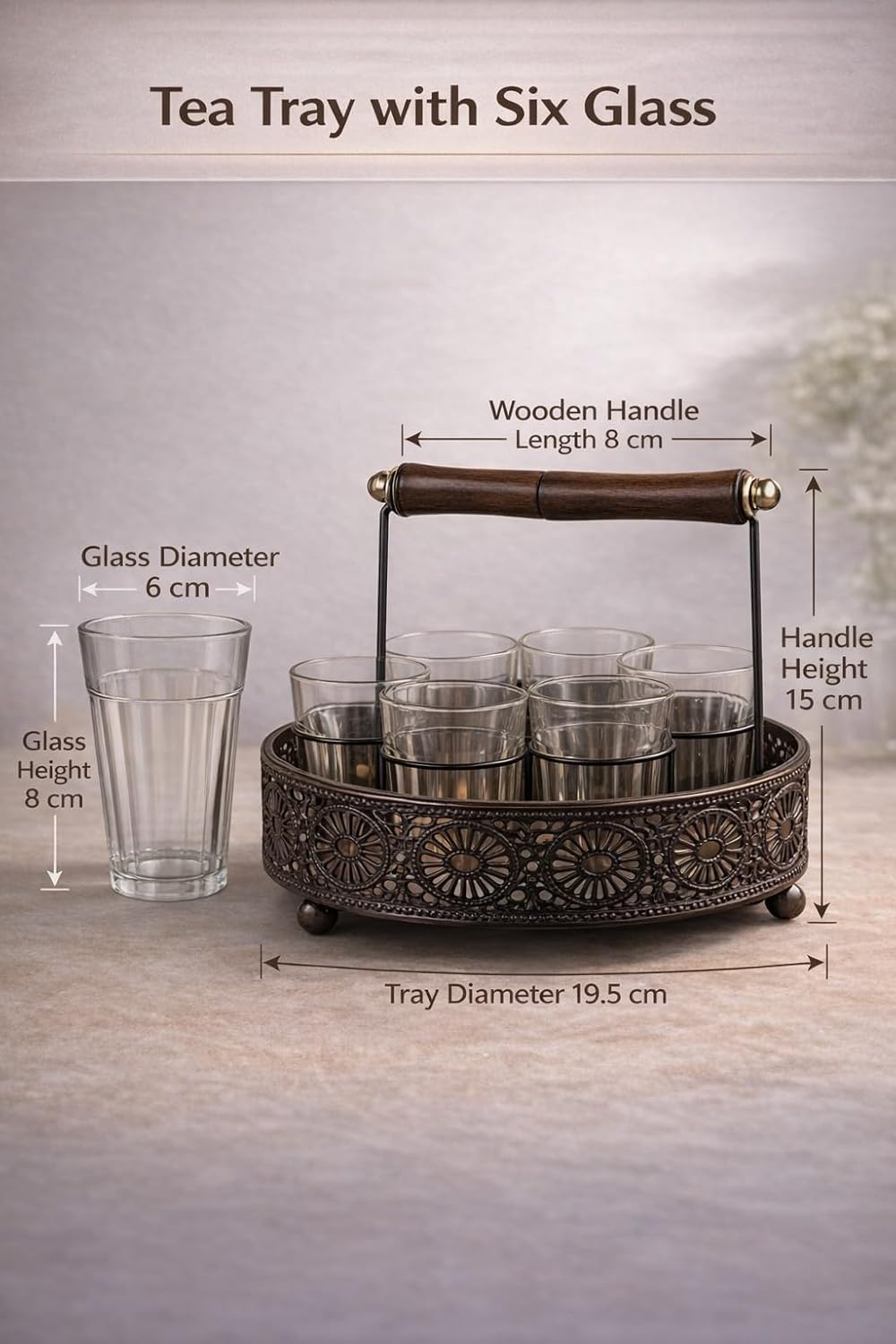 Chai Glass Set of 6 with  black Metal Stand