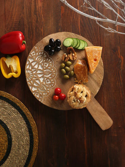 Round Cheese Board & Platter with Carved Flower