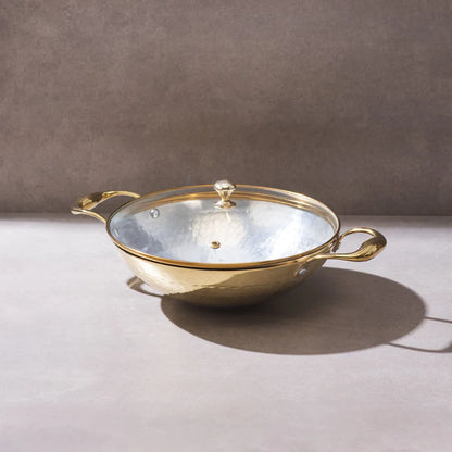 Brass Round Base Kadhai with Glass lid