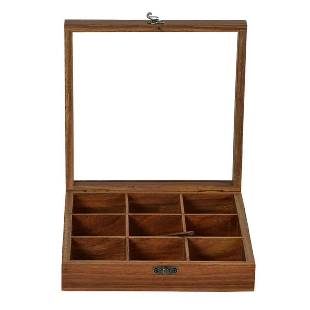 Spice Box Square Sheesham Wood 9 Non-Removable compartments