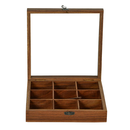 Spice Box Square Sheesham Wood 9 Non-Removable compartments