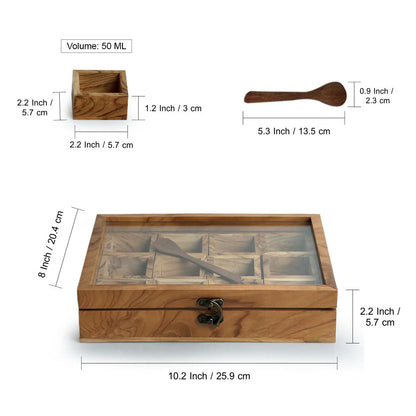 Medley of Masalas With Spoon In Teak Wood