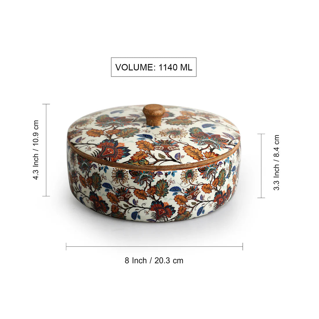 Floral Chronicles Hand-Enameled Chapati Box With Lid In Mango Wood